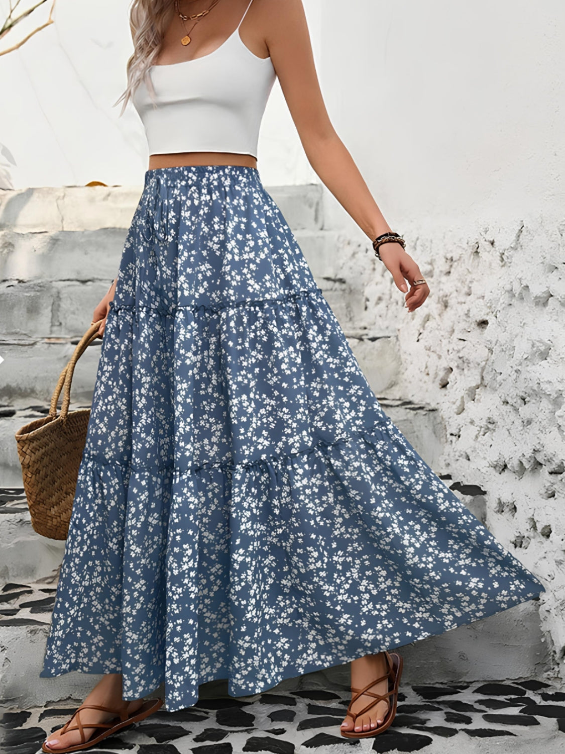 Iris - Romantisk tiered floral maxi skirt med vacker design