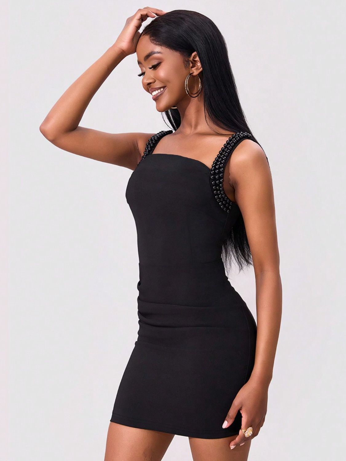 Angelica - Bead Trim Wide Strap Wrap Dress med elegant design