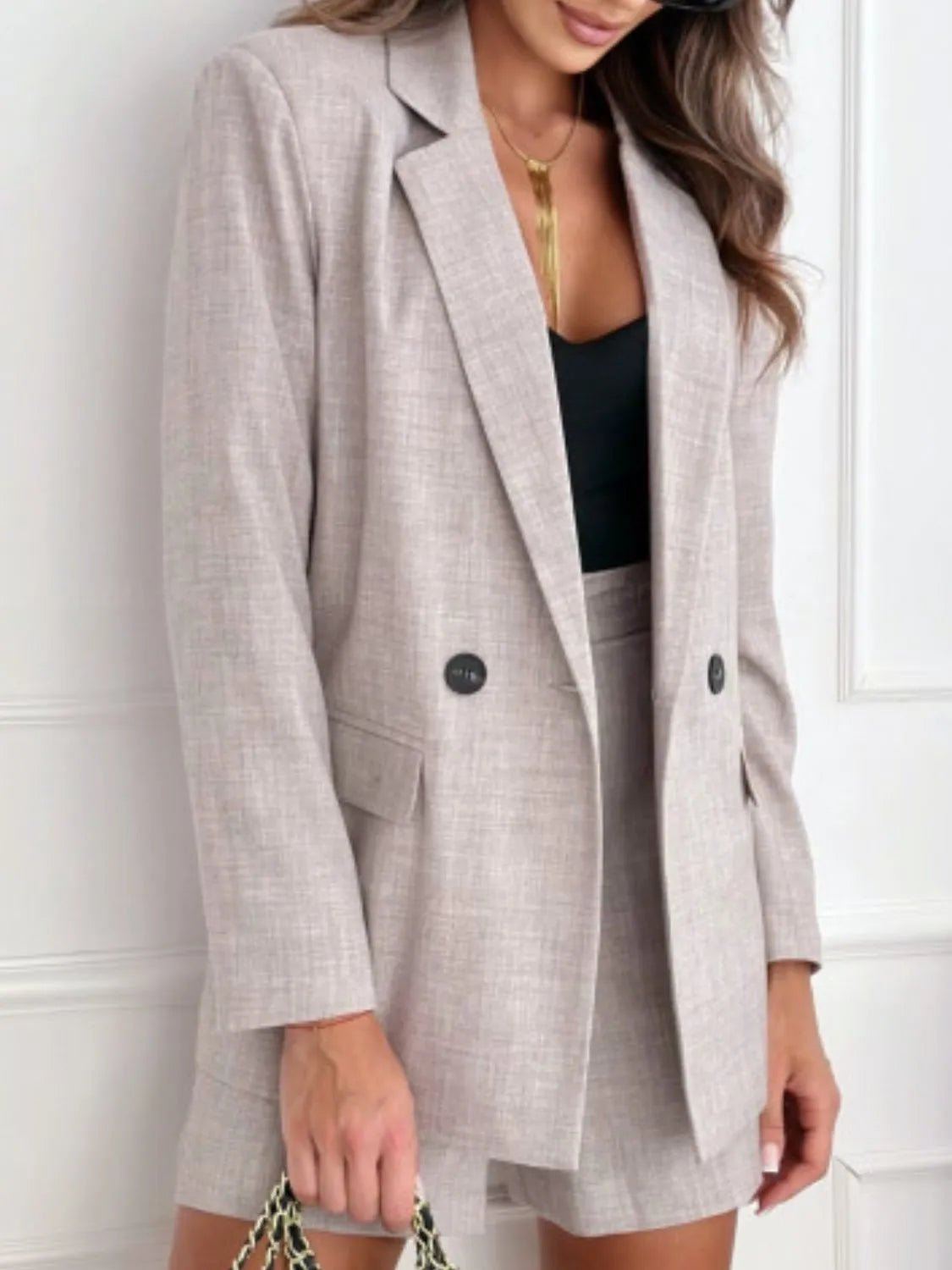Stella - Elegant one button lapel collar blazer och shorts set