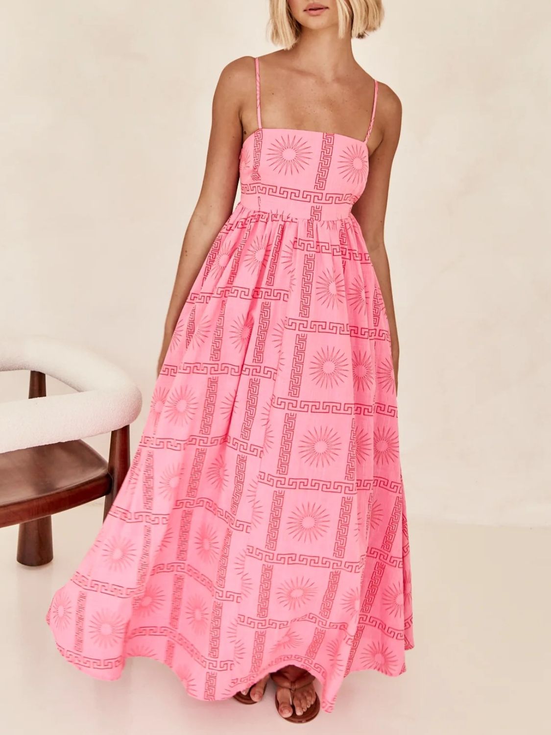 Joanna - Cutout Printed Square Neck Maxi Cami Dress med stilfull design