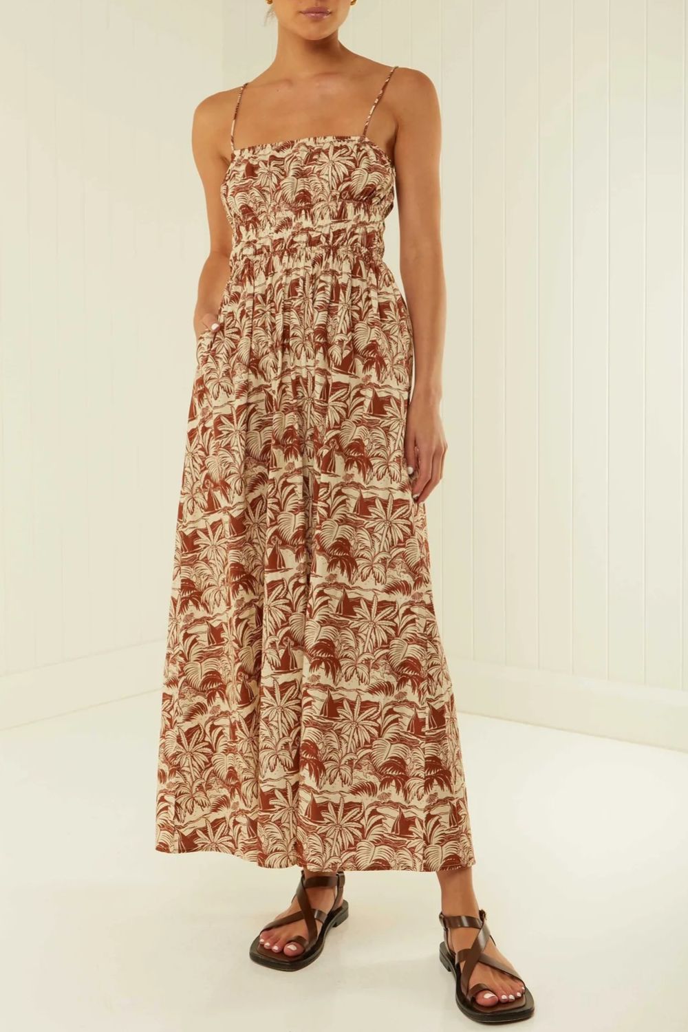 Hilda - Printed Square Neck Cami Dress med ruched detaljer
