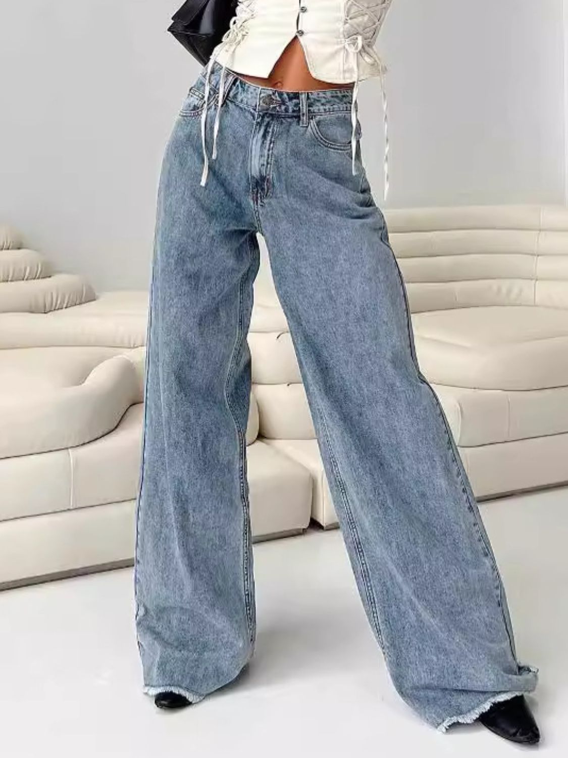 Svea - Bekväma wide leg jeans med fickor och knäppning