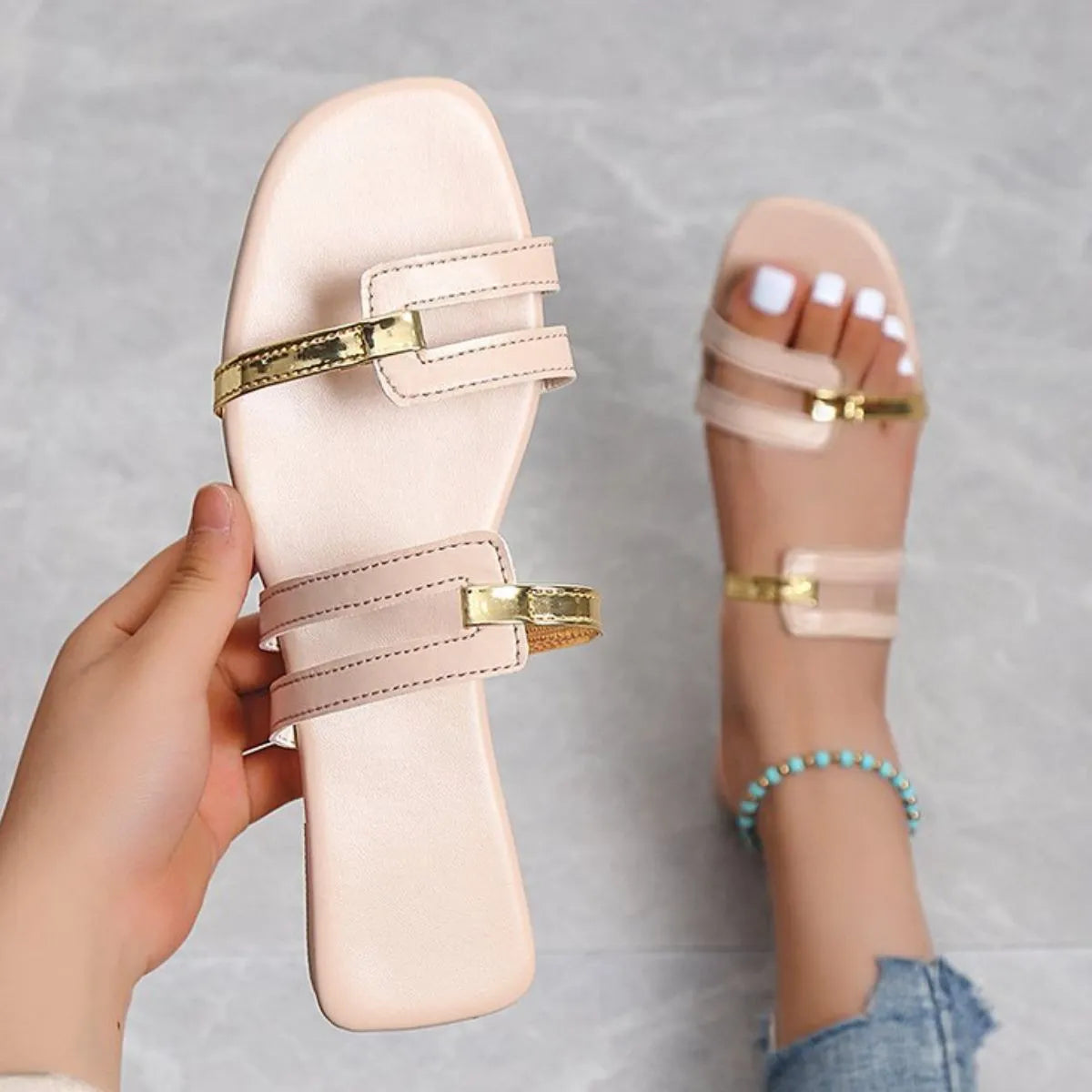 Meja - Bekväma Open Toe Flats Sandals med stilren design