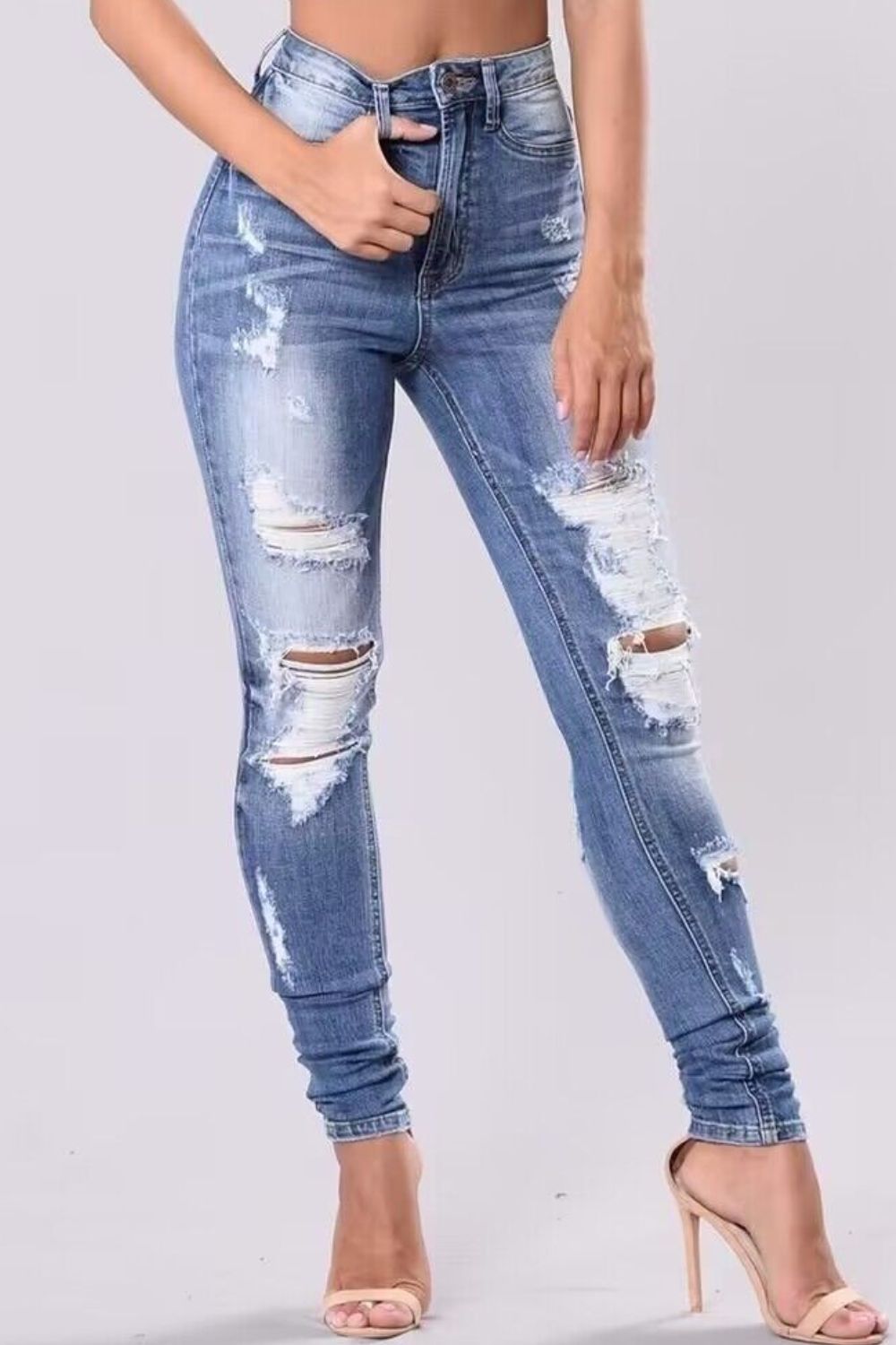 Elin - Full size distressed skinny jeans plus size med slitage