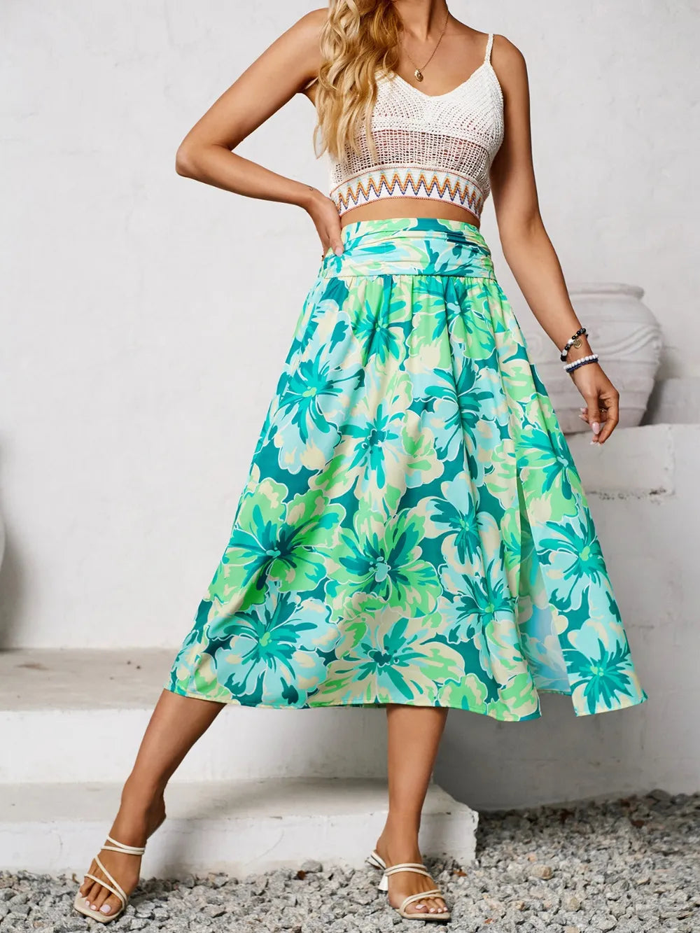 Elin - Slit Printed Midi Skirt med mönsterdesign och stil