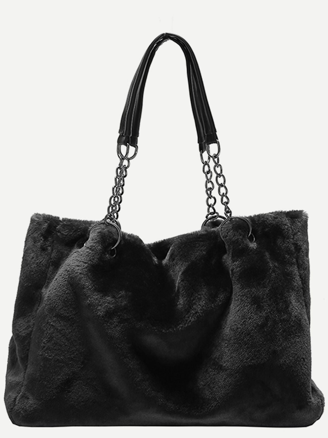 Sara - Lyxig faux fur tote bag i solid färg med rymlig design