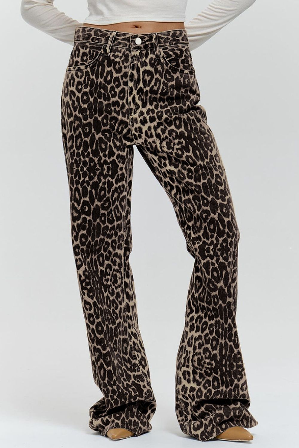 Isadora - Leopard Wide Leg Pants med fickor och bekväm passform