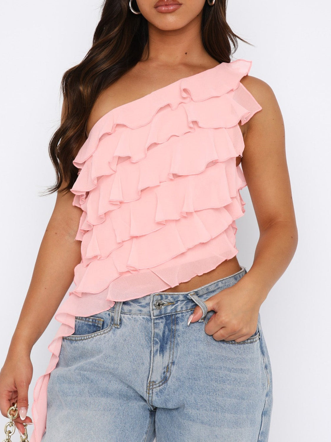 Jonna - Layered Ruffled One Shoulder Tank med volanger