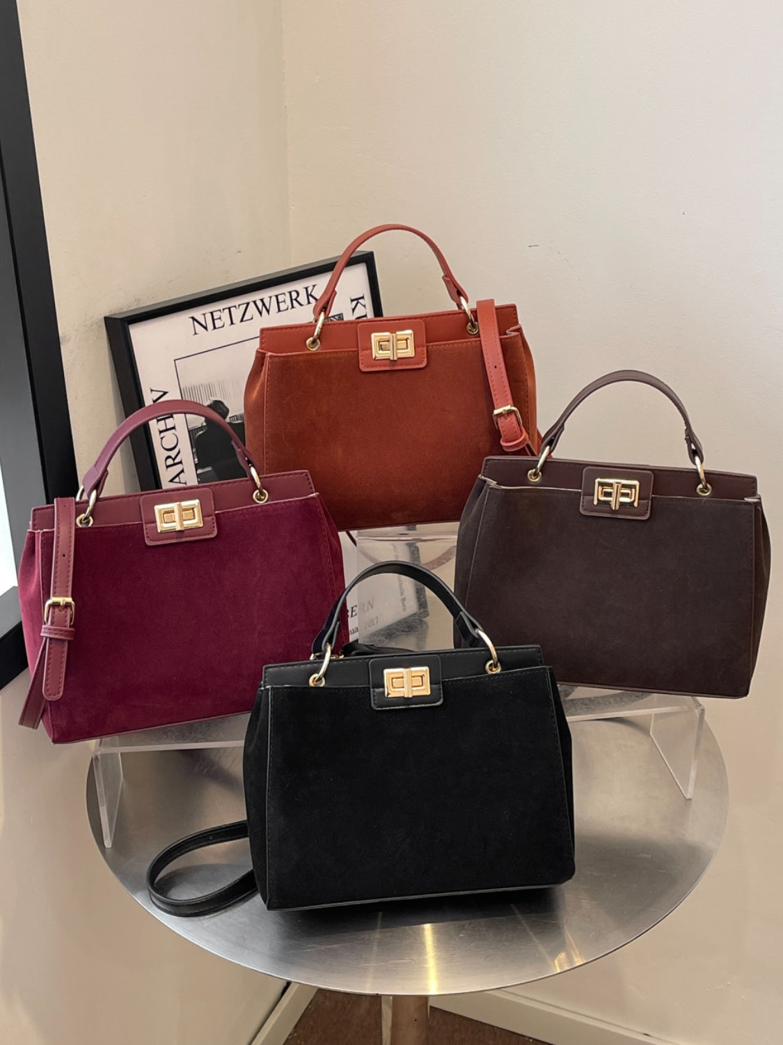 Olivia - Solid Color Handbag med avtagbar rem