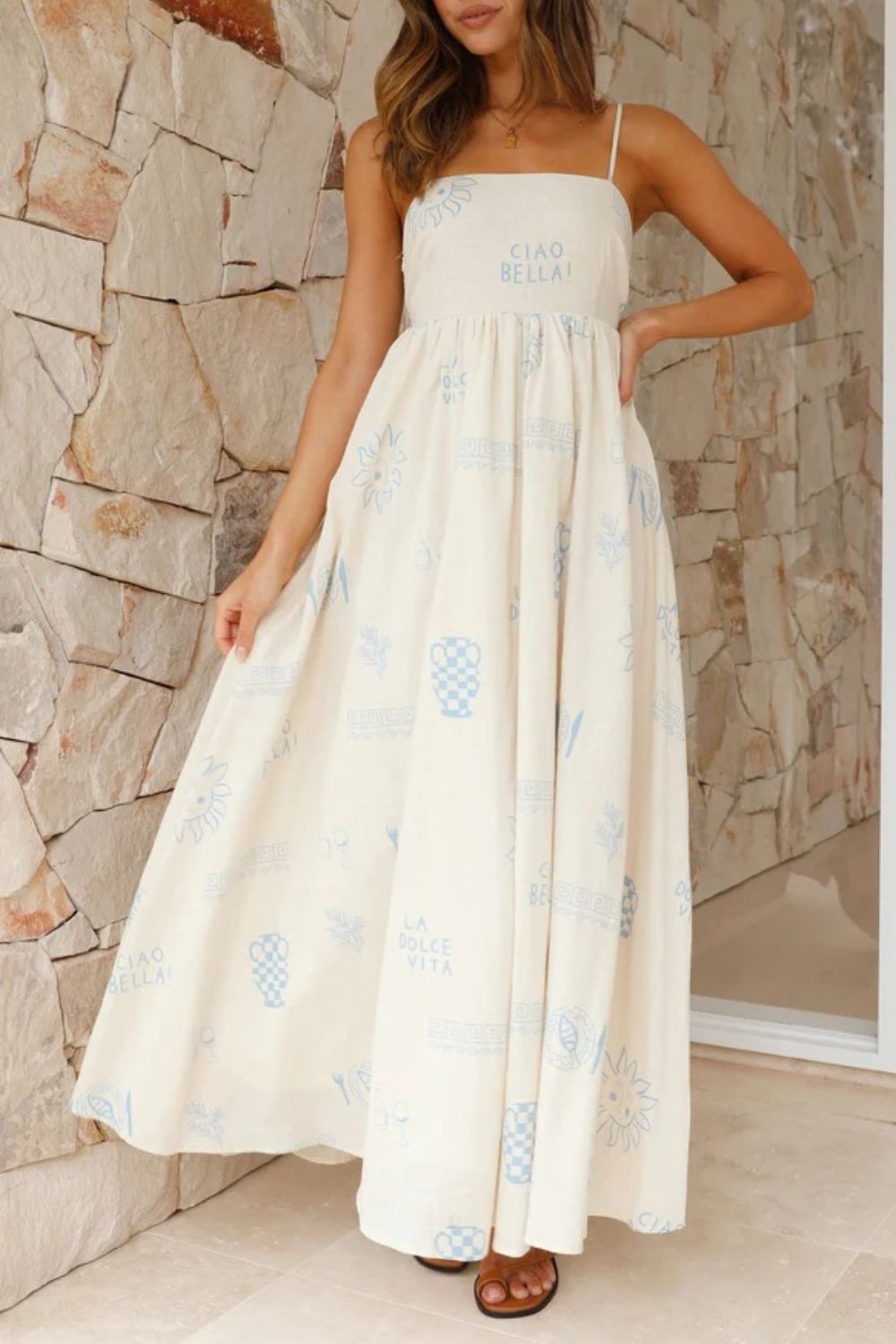 Ivana - Cutout Back Printed Square Neck Maxi Dress