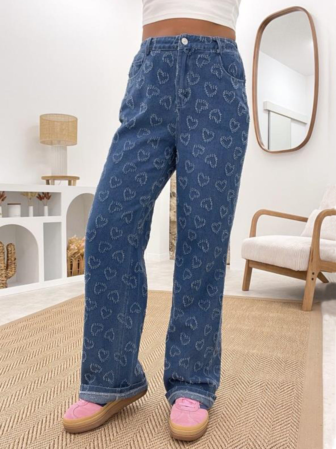 Ella - Heart Washed straight leg jeans med bekväm passform