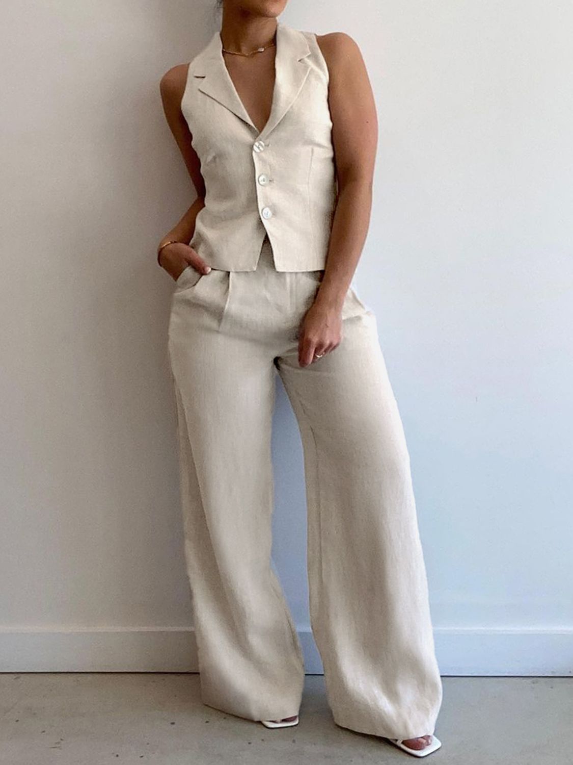 Josefin - Devine lapel collar sleeveless top och byxset