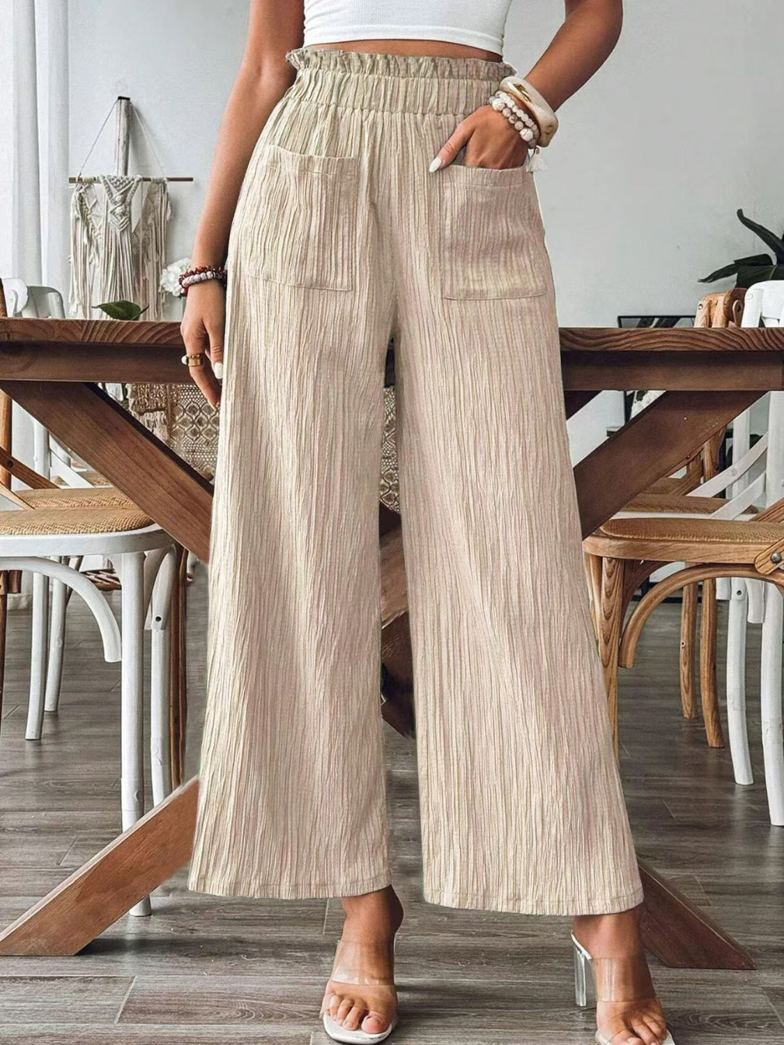 Felicia - High Waist Wide Leg Pants med smock och fickor