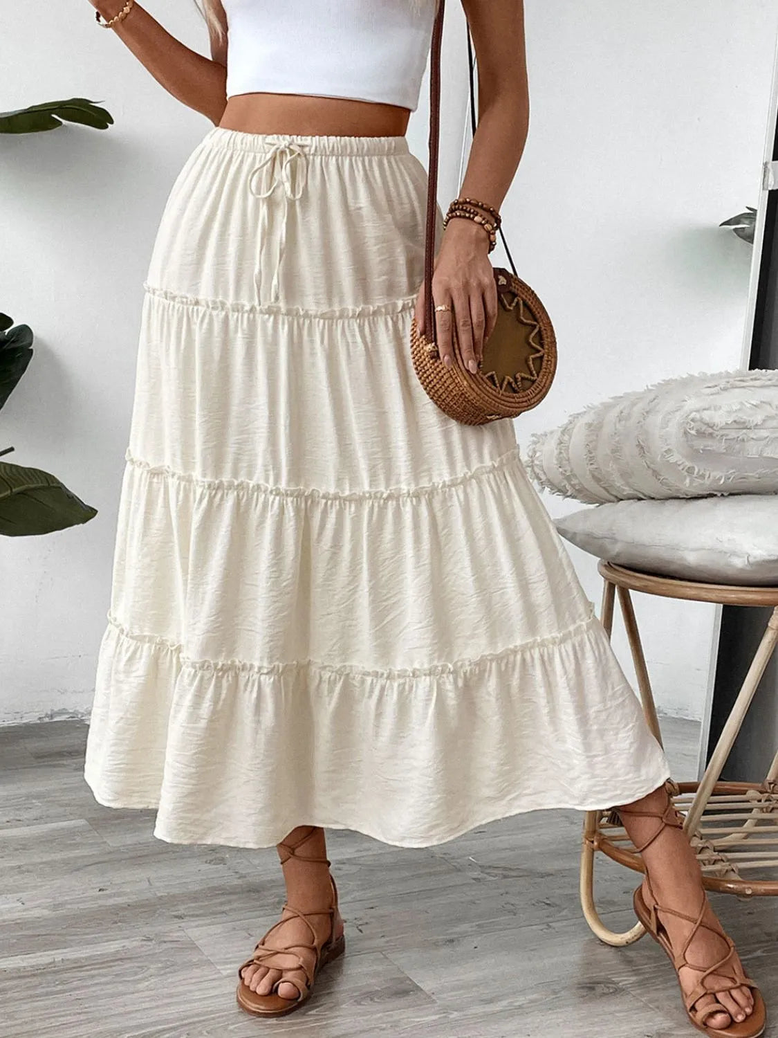 Thea - Drawstring frill tiered skirt med stiliga volanger