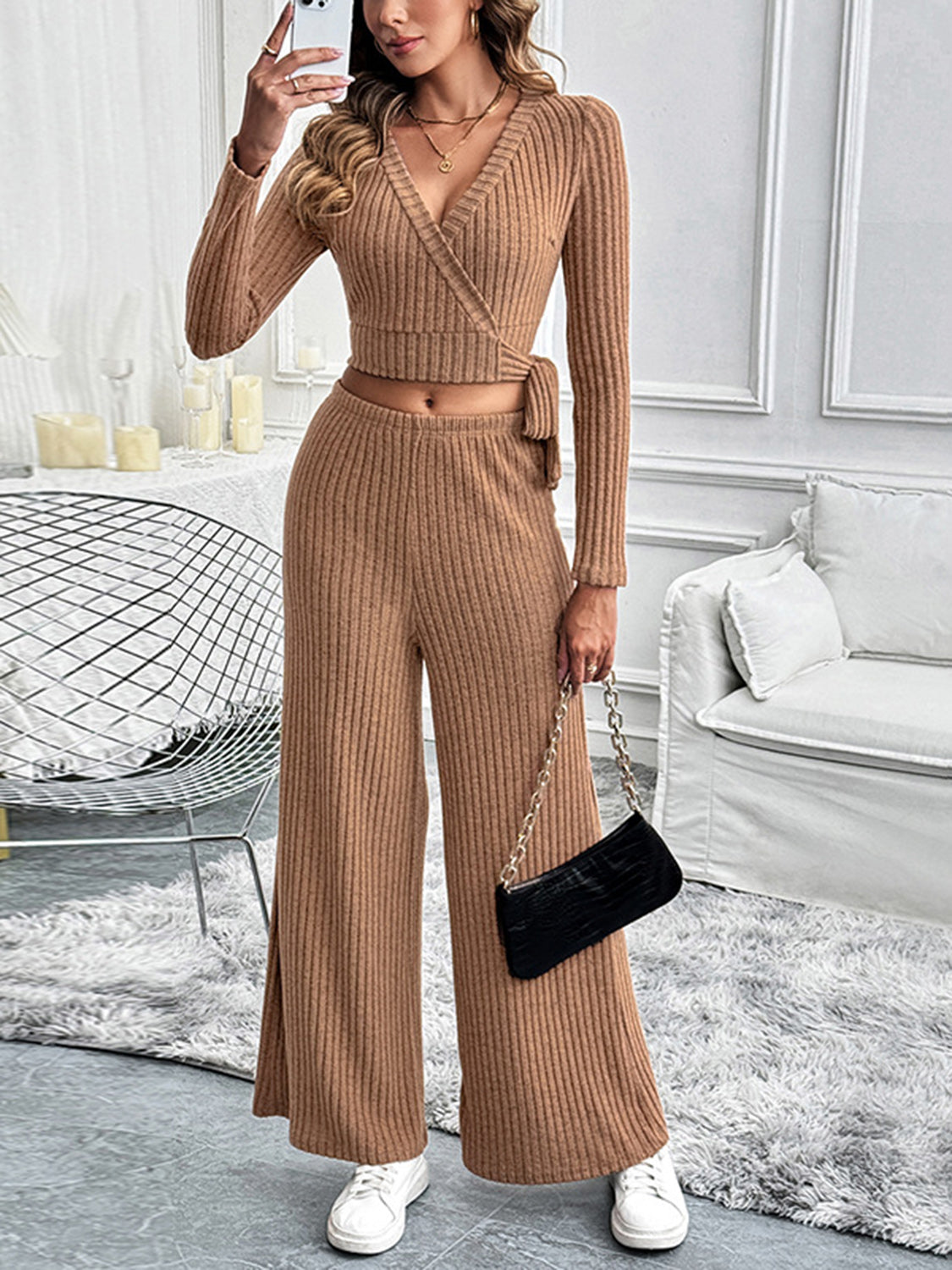 Elin - Perfee Surplice Long Sleeve Top och byxset med bra passform