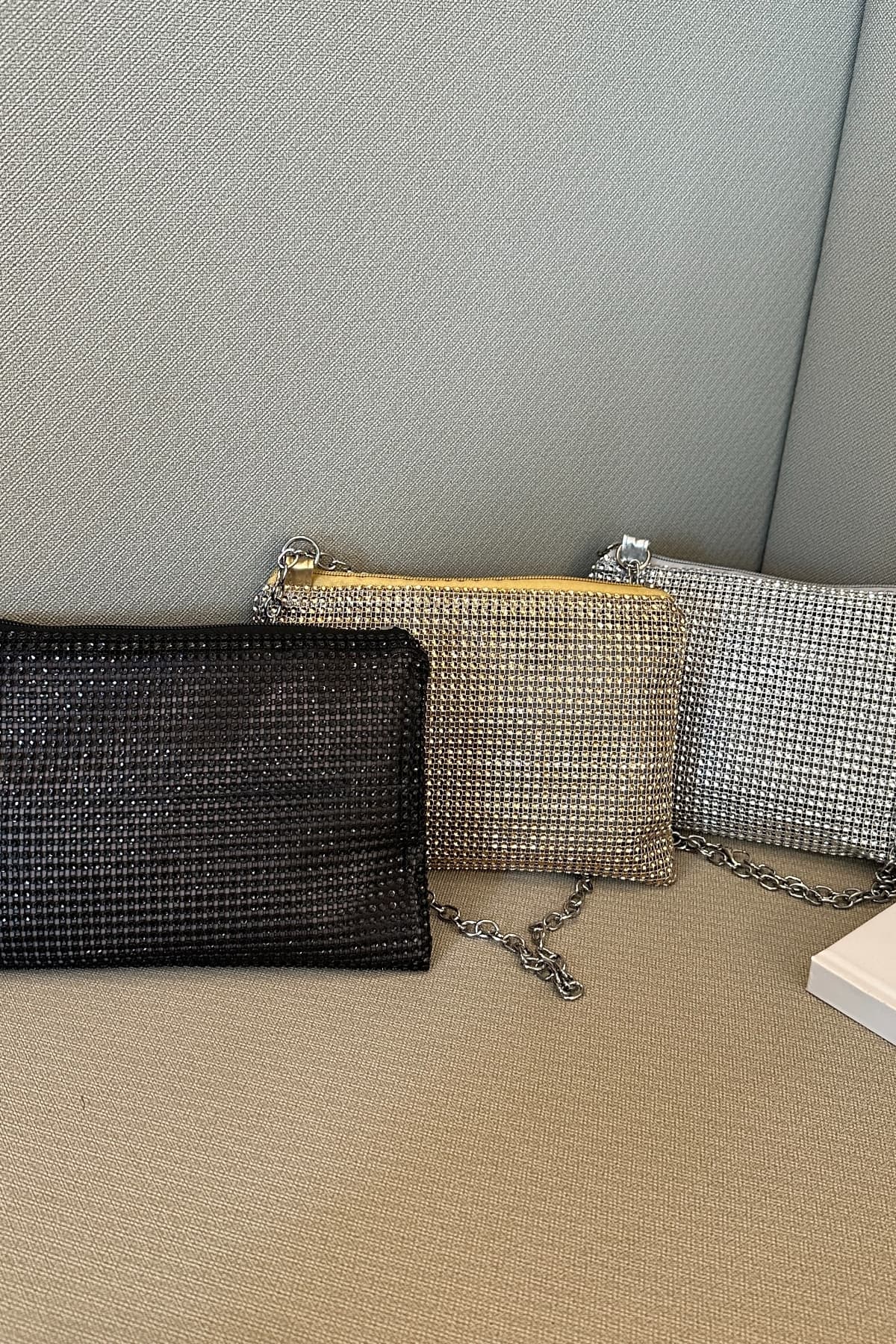Astrid - Rhinestone polyester chain crossbody bag med stilfull design