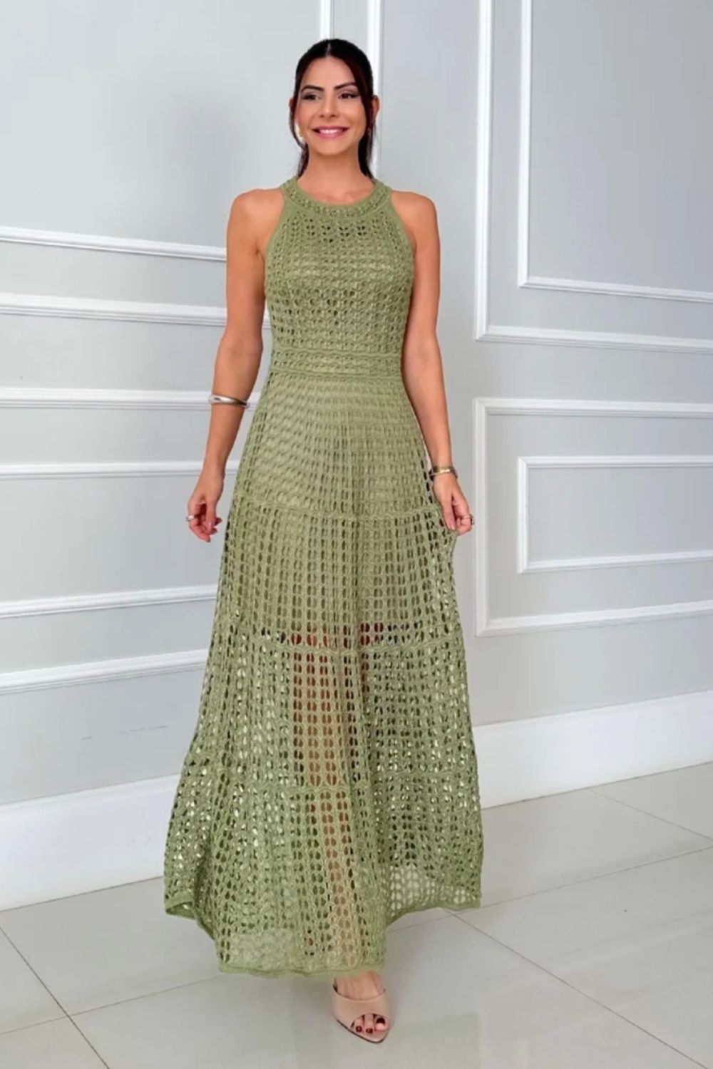 Harriet - Hollowed-Out Sleeveless Maxi Dress med cutout-design