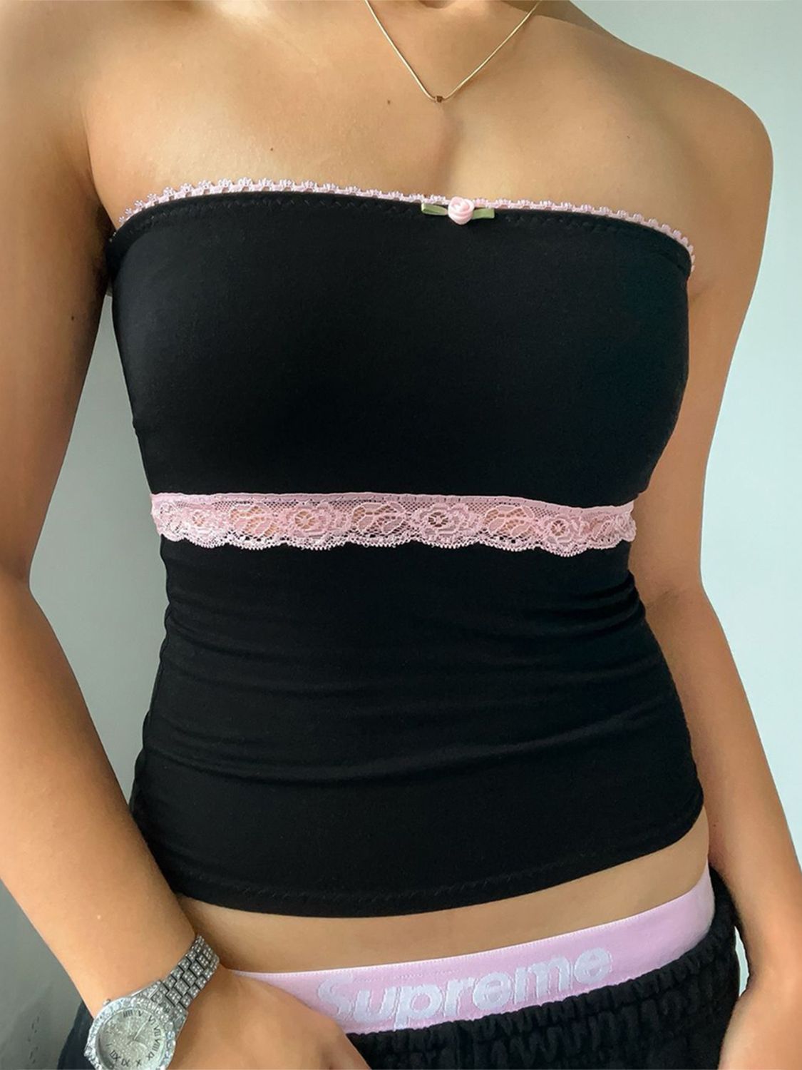 Stella - Devine lace detail tube top med spetsdetaljer