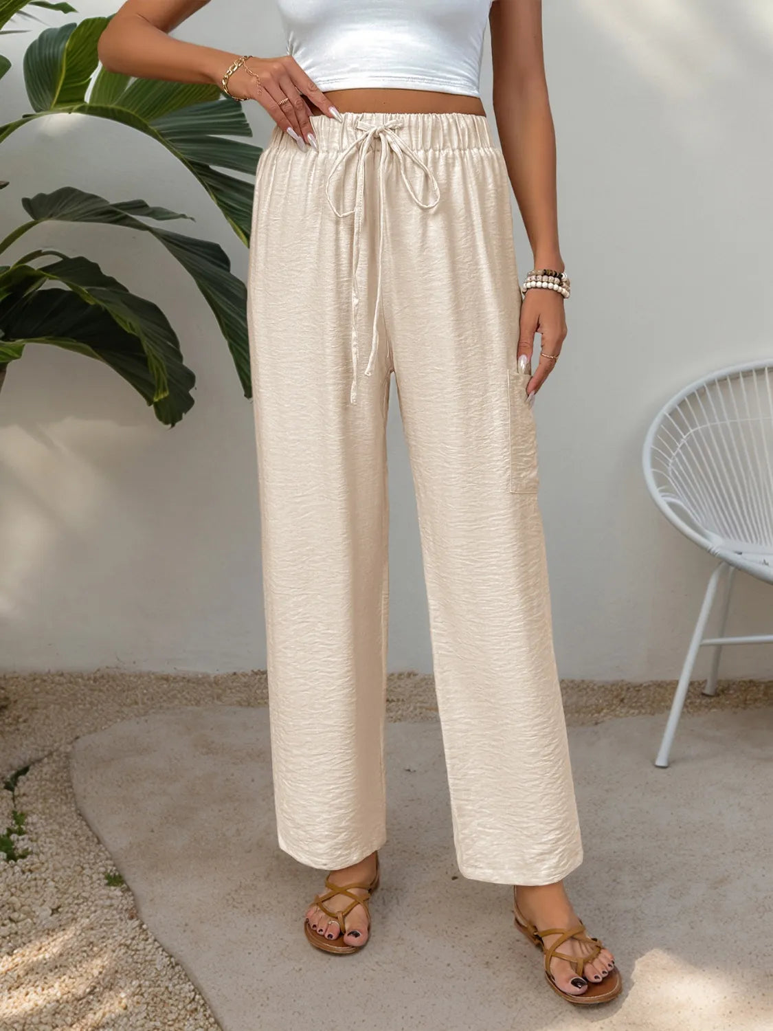 Kiara - Drawstring Wide Leg Pants med bekväm passform