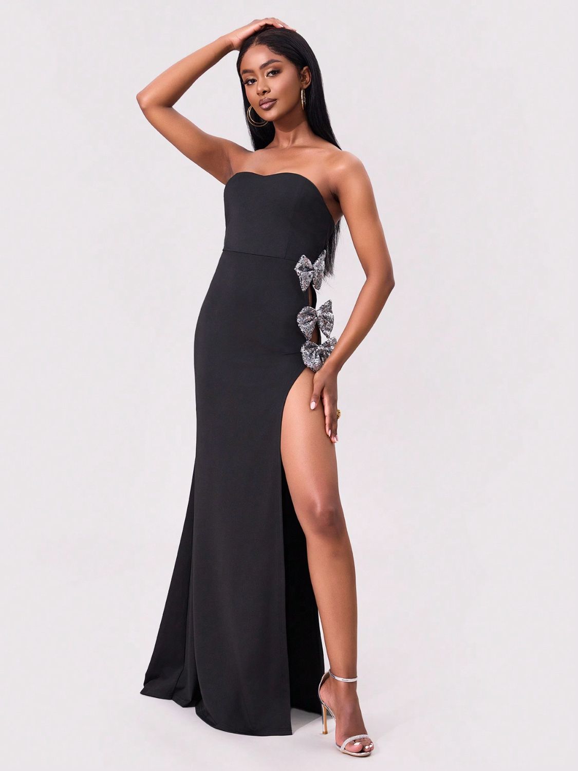 Anneli - Slit Bow Trim Tube Maxi Dress med elegant design