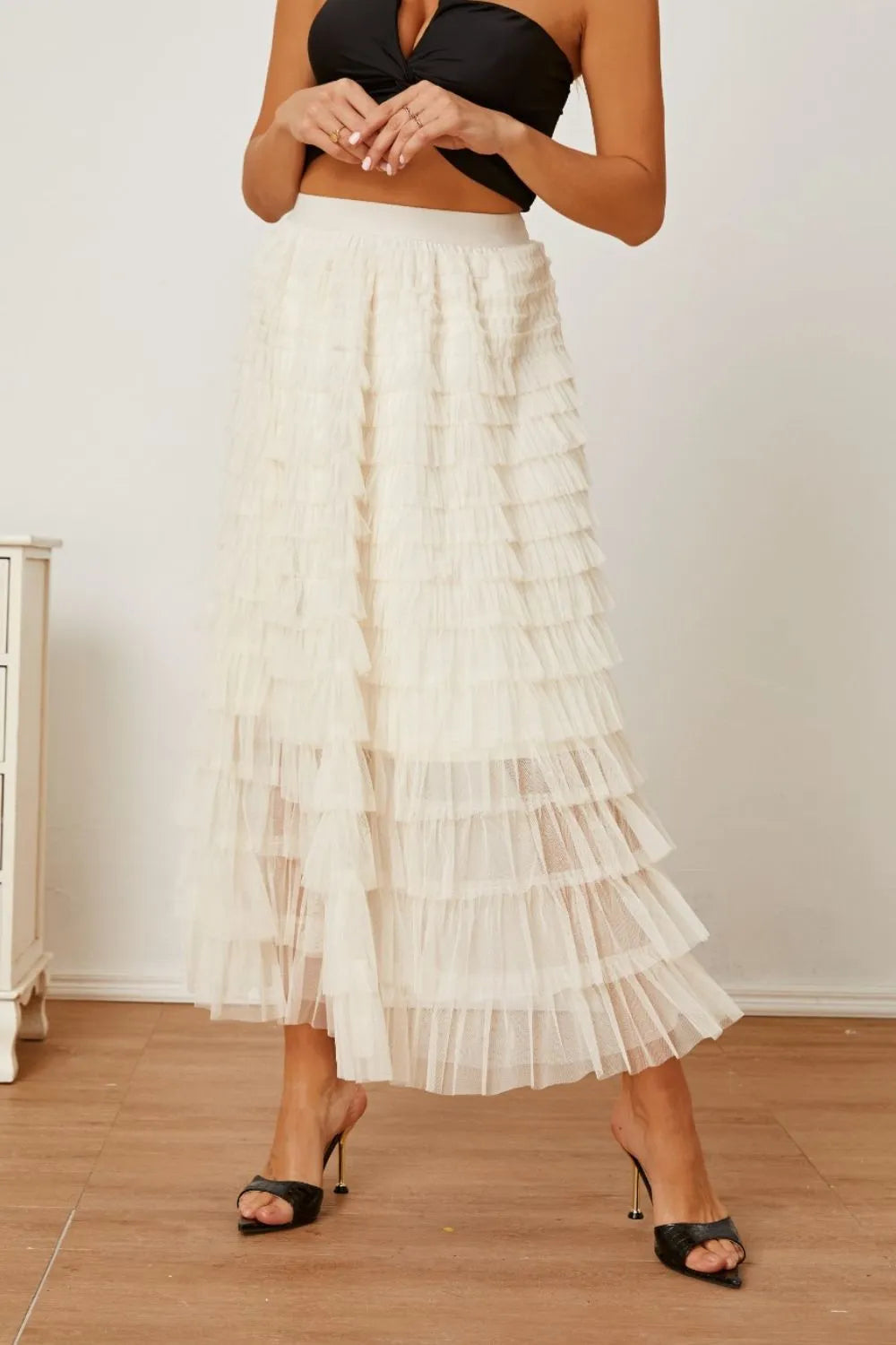 Josefin - Ruched high waist tiered skirt med elegant stil