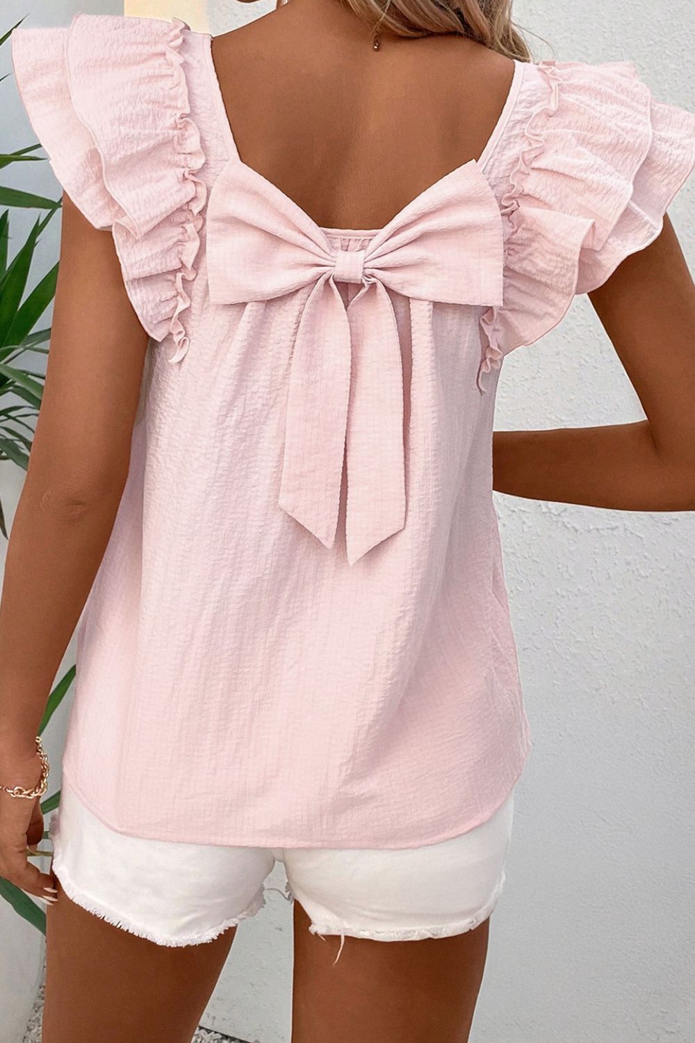 Lovisa - Textured Bow Knot Frilled Butterfly Sleeve Blouse