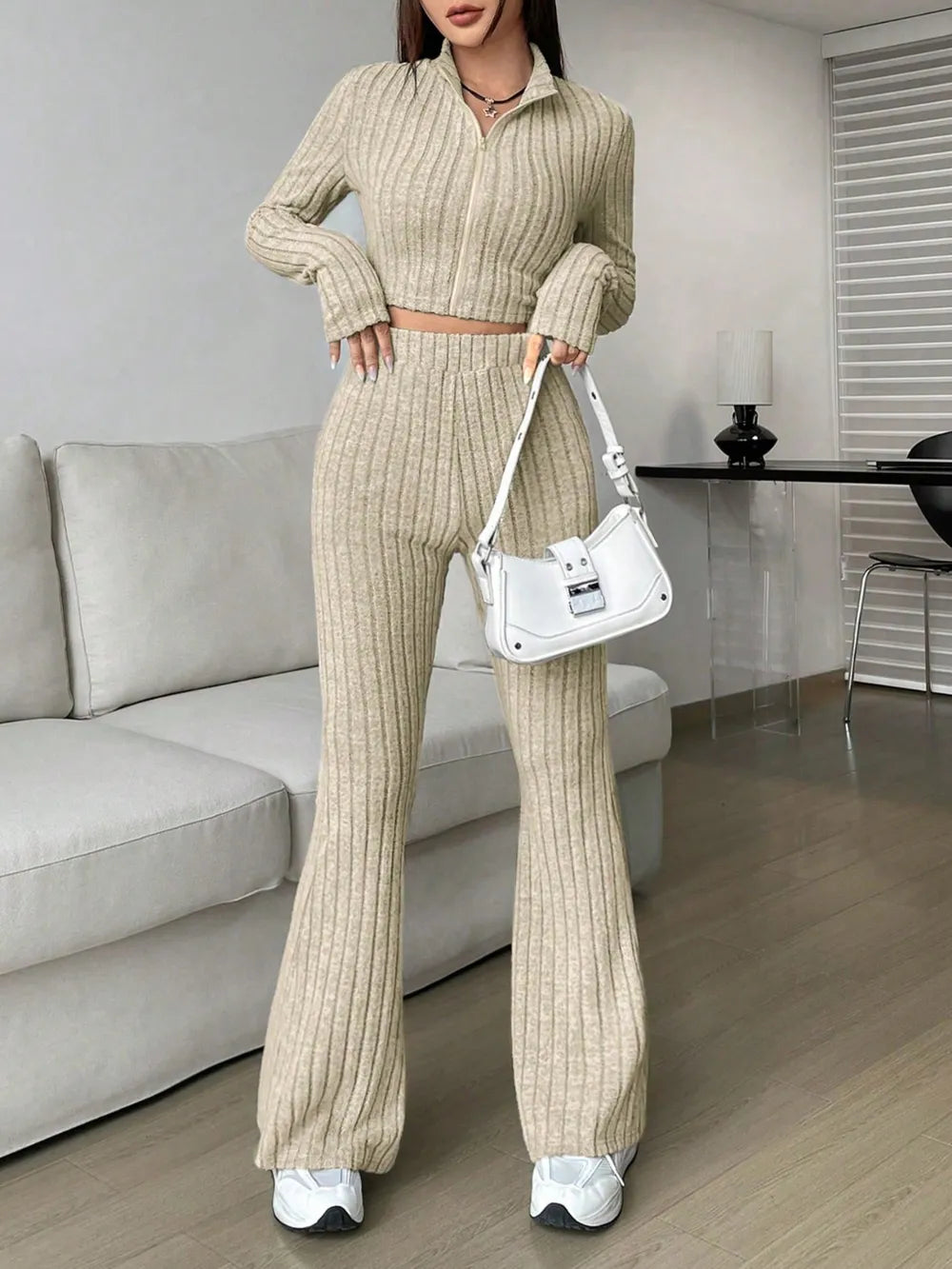 Freja - Honey Zip Up Long Sleeve Top och byxor set